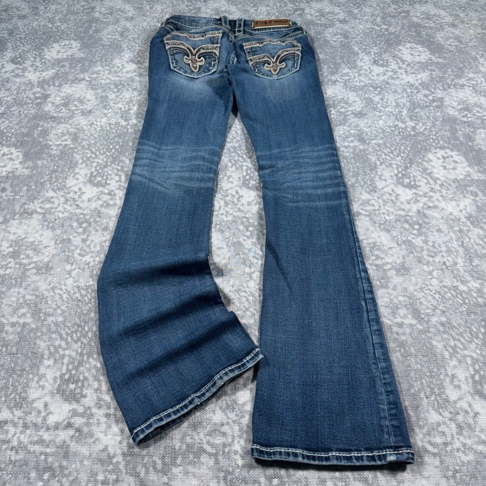 Rock Revival Binx Bootcut Jeans Womens 26 Blue Y2K Graphic Skater Grunge